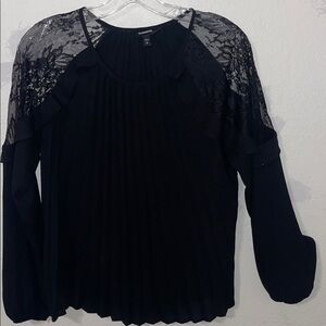 Express Black Pleated Lace Blouse